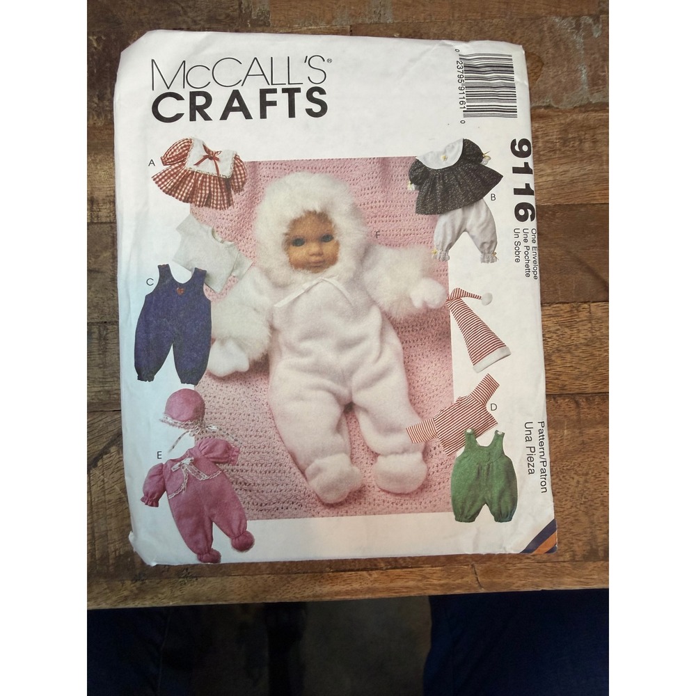 Vintage McCall's Crafts 9116 Baby Doll Clothes Sewing Pattern 8-16 Inch Dolls